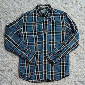 L.L. Bean Teal Blue Plaid Button-Down Shirt Slightly Fitted